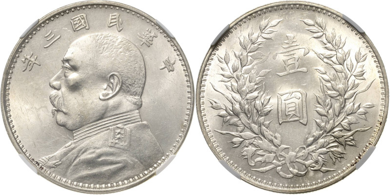 China
Republik 1912-1949 Dollar 1914 (= Jahr 3). Yuan Shi Kai. Im NGC-Slab mit ...