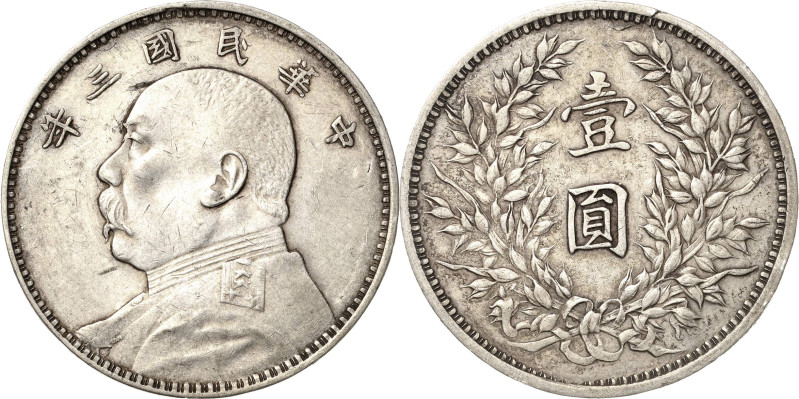 China
Republik 1912-1949 Dollar 1914 (= Jahr 3). Yuan Shi Kai L/M 63 KM Y 329 D...