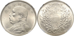 China
Republik 1912-1949 Dollar 1921 (= Jahr 10). Yuan Shi Kai. Variante mit "nian"-Zeichen mit 7-ähnlichem Strich. Im NGC-Slab mit der Bewertung MS6...