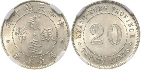 China
Republik 1912-1949 20 Cents 1921 (= Jahr 10). Provinz Kwangtung. Im NGC-Slab UNC Details L/M 151 KM Y 423 Prachtvolles Exemplar. Fast Stempelgl...