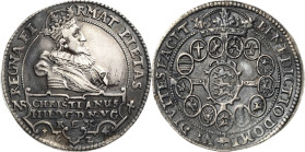 Dänemark
Christian IV. 1588-1648 1/2 Speciedaler 1624, NS-Kopenhagen Münzmeister Nikolaus Schwabe Hede 59 A Äußerst selten. Sehr schön-vorzüglich...