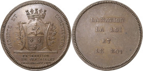 Frankreich
Ludwig XVI. 1774-1793 Bronzemedaille 1790. Fédération de Versailles. Stadtwappen / 4 Zeilen Schrift. 35 mm, 15,15 g Feuardent 5963 var. He...