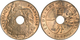 Französisch Indochina
 1 Centime 1927, A-Paris Lecompte 94 5.04 g. Prachtvolles Exemplar. Stempelglanz