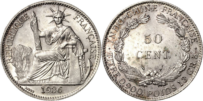 Französisch Indochina
 50 Centimes 1936, A-Paris Lecompte 261 Prachtexemplar. S...