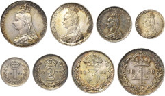 Großbritannien
Victoria 1837-1901 Maundy Set - 1, 2, 3 und 4 Pence 1888. Spink 3932 4 Stück. Vom Erstabschlag. Stempelglanz
