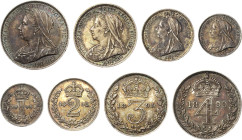 Großbritannien
Victoria 1837-1901 Maundy Set - 1, 2, 3 und 4 Pence 1899, London Spink 3943 4 Stück. Stempelglanz