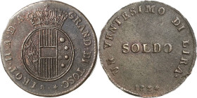 Italien-Florenz
Leopold II. von Habsburg-Lothringen 1824-1859 Soldo (1/20 Lira) 1824, Florenz Montenegro 375 (R3) Pagani 169 Montagano 463 (R2) Sehr ...