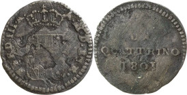 Italien-Florenz
Ferdinand III. 1791-1801 und 1814-1824 Quattrino 1801. II. Serie. Scudo sannitico Montenegro - Montagano 413/2 CNI 56 Äußerst selten....