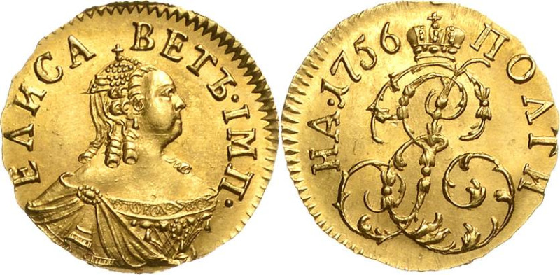Russland
Elisabeth I. 1741-1761 Gold-Poltina (1/2 Rubel) 1756, Roter Münzhof/Mo...