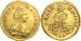 Russland
Katharina II. 1762-1796 Gold-Poltina (1/2 Rubel) 1777, o. Mzz.-St. Petersburg Bitkin 116 (R) Friedberg 136 GOLD. 0.57 g. Fast vorzüglich