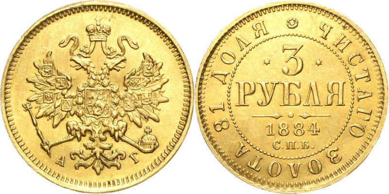 Russland
Alexander III. 1881-1894 3 Rubel 1884, SPB/AG-St. Petersburg Bitkin 13...