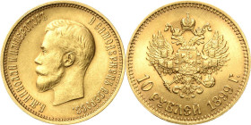 Russland
Nikolaus II. 1894-1917 10 Rubel 1899, AG-St. Petersburg Bitkin 4 Schlumberger 204 Friedberg 179 GOLD. 8.59 g. Vorzüglich-prägefrisch