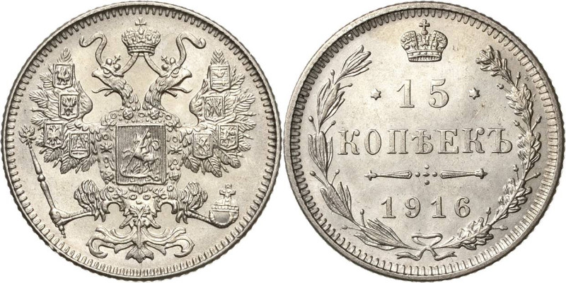 Russland
Nikolaus II. 1894-1917 15 Kopeken 1916, o.Mzz.-Osaka Bitkin 208 Pracht...