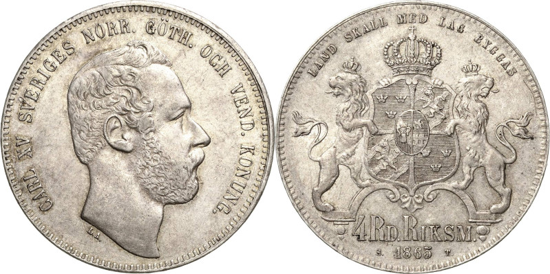 Schweden
Karl XV. 1859-1872 4 Riksdaler 1865, Stockholm SM 18 Davenport 356 Del...