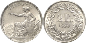 Schweiz-Eidgenossenschaft
 2 Franken 1850, A-Paris Im NGC-Slab mit der Bewertung MS63 HMZ 2-1201 a D./T. 302 Prachtvolles Exemplar. Stempelglanz/fast...