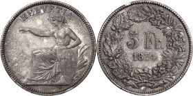 Schweiz-Eidgenossenschaft
 5 Franken 1874, B-Bern Ohne Punkt hinter Mzz HMZ 2-1197 d Divo 46 Davenport 376 Fast vorzüglich