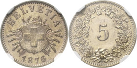Schweiz-Eidgenossenschaft
 5 Rappen 1876, B-Bern HMZ 2-1211 h Divo 58 Prachtvolles Exemplar. Prägefrisch