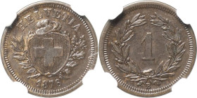 Schweiz-Eidgenossenschaft
 Rappen 1876, B-Bern Im NGC-Slab mit der Bewertung MS 62 BN HMZ 2-1215 o Divo 11 Fast prägefrisch