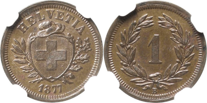 Schweiz-Eidgenossenschaft
 Rappen 1877, B-Bern Im NGC-Slab mit der Bewertung MS...