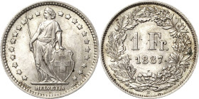 Schweiz-Eidgenossenschaft
 Franken 1887, B-Bern HMZ 2-1204 f Divo 103 Attraktives Exemplar. Vorzüglich-Stempelglanz