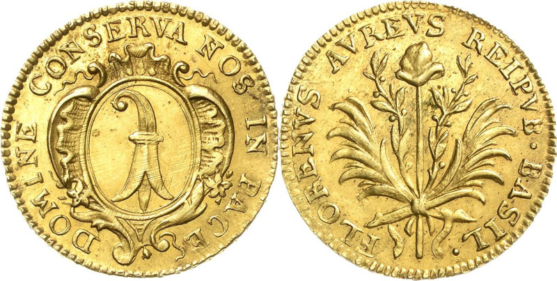Schweiz-Basel, Stadt
 Goldgulden o.J. (17. Jhd.) HMZ 2-95 b D./T. 734 Friedberg...