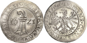 Schweiz-Basel, Stadt
 Taler 1621. Großer Baslerstab zwischen der geteilten Jahreszahl / Adler nach links blickend HMZ 2-78 D./T. 1334 Davenport 4599 ...
