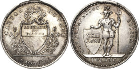 Schweiz-Waadt, Kanton
 1 Franken 1845, Lausanne Schützenfest zum Jahrestag der Waadtländer Verfassung. Mit Signatur S links vom Wappenschild HMZ 2-10...
