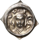 Schweiz-Zürich, Abtei zu Fraumünster
 Vierzipfeliger Brakteat 14. Jhd. Kopf der Äbtissin von vorn, ZVRICH HMZ 1-627 Berger 2474 Slg. Bonhoff 1801 Les...