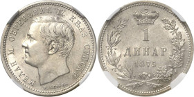 Serbien
Milan IV. Obrenowitsch 1868-1889 Dinar 1875, Wien Im NGC-Slab mit der Bewertung AU 55 KM 5 Prachtvolles Exemplar. Fast Stempelglanz
