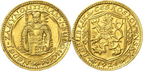 Tschechoslowakei
 Dukat 1924, Kremnitz St. Wenzel Friedberg 2 Schlumberger 15 GOLD. 3.48 g. Kl. Prüfhieb, vorzüglich+