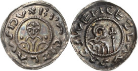 Böhmen
Bretislaus I., 2. Regierungszeit, 1037-1055 Denar Brustbild von vorn zwischen zwei Kugeln, BRACIZLAVS DVX / Heiligenbrustbild nach rechts mit ...