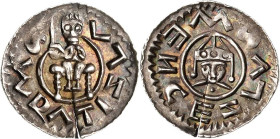 Böhmen
Wratislaus II. 1061-1092 Denar Herzog mit Zepter auf Thron, WRATIZLVS / Brustbild mit Tiara von vorn, WENCEZLVS Cach 347 Frynas B 10.3 0.74 g....