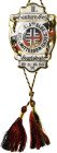Medaillen
 Einseitige weiße Porzellanplakette mit Farbdekor 1906. II. Gauturnfest in Karlsbad. Turnerkreuz auf schwarz-rot-goldenem Band, umher Schri...