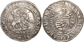 Habsburg
Ferdinand I. 1521-1564 Taler 1549, Bindenschild-Joachimstal Voglhuber 49/VII Davenport 8046 Dietiker 148 (Mzz. 73) Markl 825 var Sehr selten...