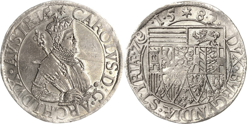 Habsburg
Erzherzog Karl 1564-1590 Taler 1582, Graz Geharnischtes Hüftbild mit g...