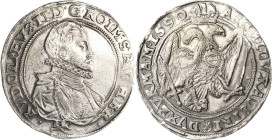 Habsburg
Rudolf II. 1576-1612 Taler 1590, Flügel-Kuttenberg Voglhuber 101/I Davenport 8079 Dietiker 368 (Mzz. 41) Sehr selten. Fast vorzüglich/vorzüg...