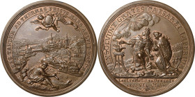 Habsburg
Karl VI. 1711-1740 Bronzemedaille 1714 (Ph .H. Müller/G.W. Vestner) Frieden von Baden. Stadtansicht von Baden mit sitzendem Mars, darüber En...