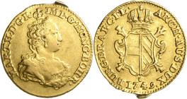 Habsburg
Maria Theresia 1740-1780 2 Souverain d'or 1749, Hand-Antwerpen Eypeltauer 406 Delmonte 208 Friedberg 130 GOLD. 10.95 g. Henkelspur, fast seh...