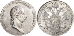 Kaiserreich Österreich
Franz I. 1804-1835 Taler 1830, A-Wien Jaeger 198 Davenport 9 Attraktives Exemplar. Vorzüglich/vorzüglich-Stempelglanz