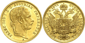 Kaiserreich Österreich
Franz Joseph I. 1848-1916 Dukat 1871, A-Wien Jaeger 337 a Friedberg 492 Schlumberger 484 GOLD. 3.44 g. Prachtvolles Exemplar v...