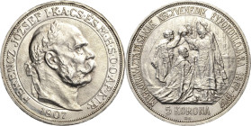 Kaiserreich Österreich
Franz Joseph I. 1848-1916 5 Kronen 1907, KB-Kremnitz Ungarisches Thronjubiläum Jaeger 416 Davenport 124 Prachtvolles Exemplar....