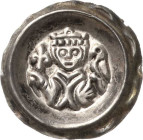 Donauwörth
Friedrich II. 1215-1250 Brakteat. Bekröntes Brustbild von vorn, in der Rechten eine Lilie, auf der Linken einen Vogel haltend Steinhilber ...