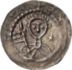 Halle, erzbischöflich magdeburgische Münzstätte
Adelgod 1107-1109 Brakteat Brustbild des Bischofs von vorn mit Fahne, rechts Stern Schwinkowski 14 Sl...