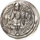 Magdeburg, Erzbistum
Wichmann von Seeburg 1152-1192 Brakteat. Im Vierpass stehender Hl. Moritz mit Schwert und Schild zwischen zwei verschieden gezei...