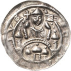 Magdeburg, Erzbistum
Wichmann von Seeburg 1152-1192 Brakteat. Über verziertem Bogen mit 2 Kuppeltürmen das Hüftbild des Hl. Moritz, Kreuzstab und Fah...