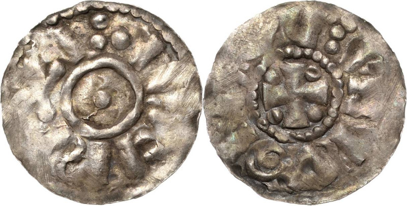 Sachsen, Herzogtum
Bernhard I. 973-1011 Denar Kugel, BERNHAR DX / Kreuz, IN NOM...