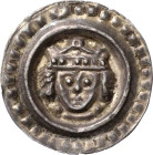 Ulm, königliche Münzstätte
Konrad IV. 1250-1254 oder Konradin 1254-1268 Brakteat. Gekrönter Kopf mit langen Locken. In der Krone eine kleine Kugel Kl...