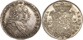 Anhalt-Zerbst
Johann Ludwig und Christian August 1742-1747 2/3 Taler 1742, o. Mzz.-Zerbst Doppelportrait. CONCORDIA FRATRVM (= Die Eintracht der Brüd...