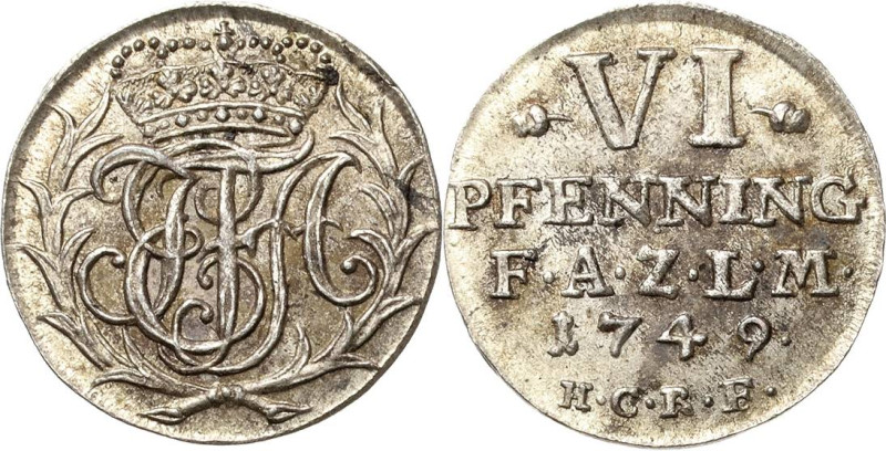 Anhalt-Zerbst
Friedrich August 1747-1793 6 Pfennig 1749, HCRF-Zerbst Mann 358 P...