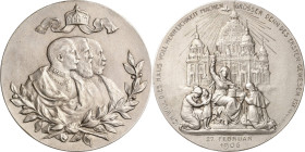 Brandenburg-Preußen
Wilhelm II. 1888-1918 Versilberte Bronzemedaille 1905 (J. Godet) Einweihung des Berliner Domes. Brustbilder der drei Kaiser Wilhe...